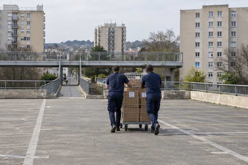 Chariot sur le toit d’un parking aérien : chantier Rue Alfred Sisley