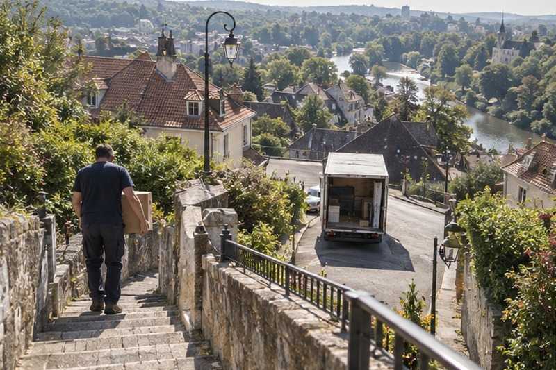 Rue pentue vue d’en haut : chantier Rue Ansold et Rotrude