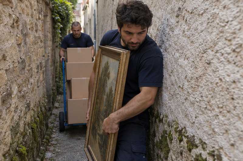 Tableau dans une ruelle étroite : chantier Rue Armandine