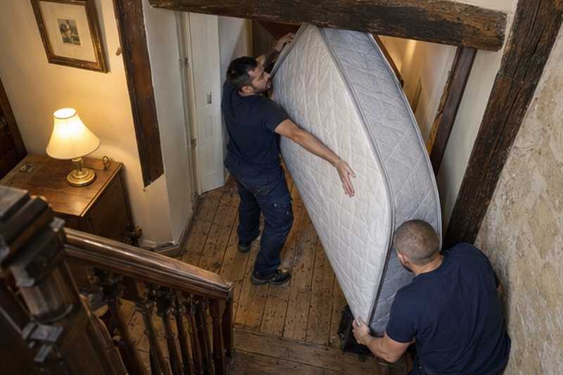 Matelas sous une porte basse : chantier Grande Rue