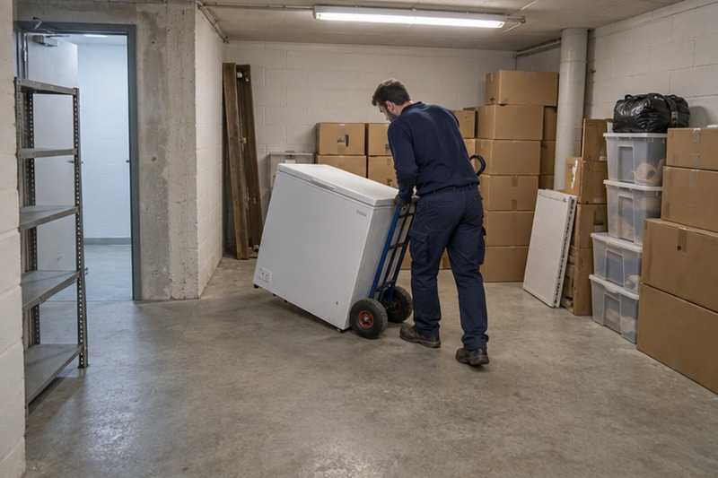 Congélateur sorti d’un box de sous-sol : chantier Rue de la Coudée