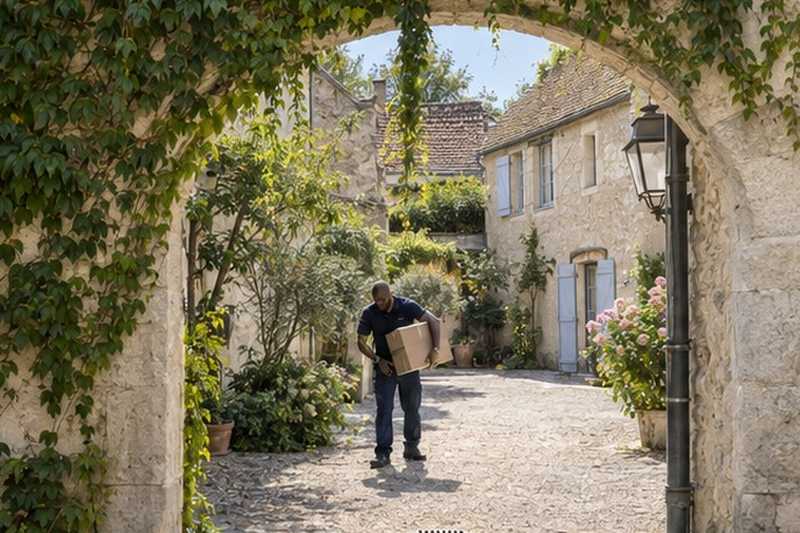 Passage voûté vers une cour de village : chantier Rue de la Ferté Alais