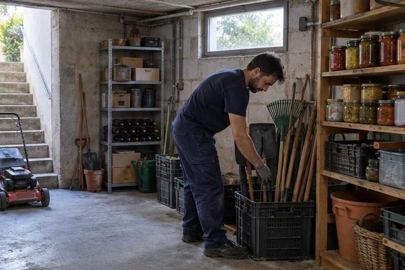 Tri des outils dans un sous-sol de pavillon : chantier Rue de la Plaine