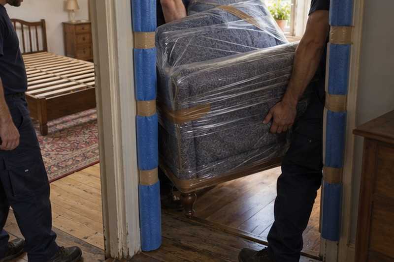 Fauteuil incliné dans une porte étroite : chantier Rue de Kruft