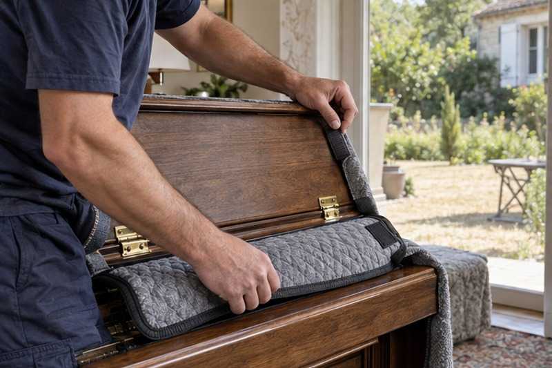 Housse fixée sur le clavier d’un piano : chantier Rue Charles Michels