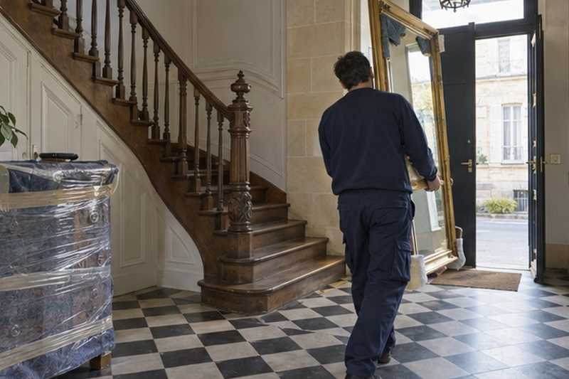 Miroir traversant un hall carrelé : chantier Rue Beausejour
