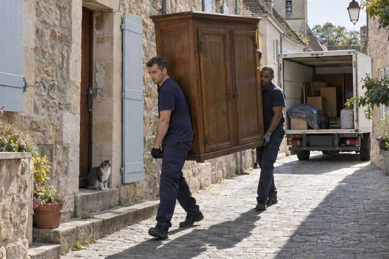 Armoire portée dans une ruelle : chantier Rue Branly