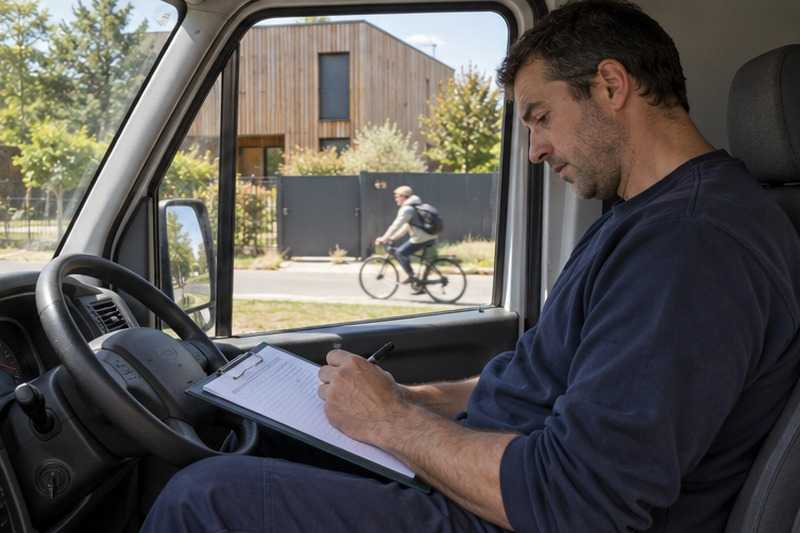 Déménageur en cabine avant le chargement : chantier Rue Claude Hanriot