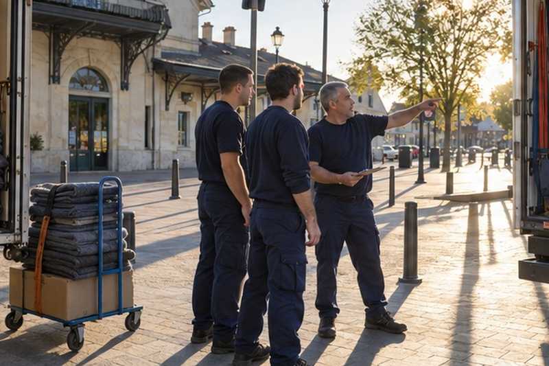 Briefing devant la gare au petit matin : chantier Rue Arthur Rimbaud