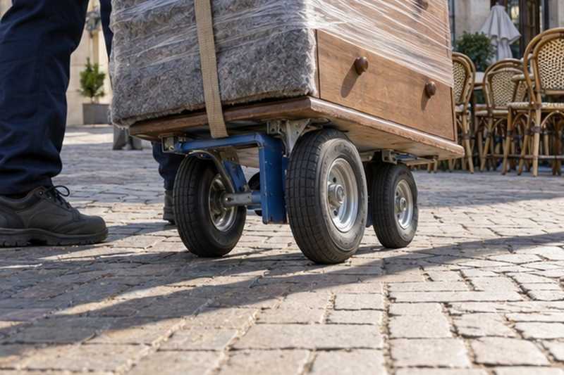 Roues du chariot sur un pavage : chantier Rue Baudelaire
