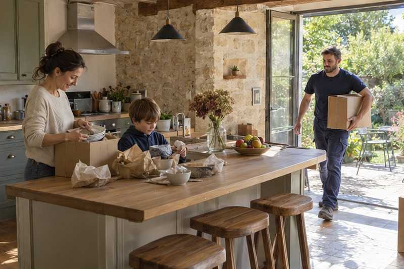 Déballage dans la nouvelle cuisine, Saint-Chéron