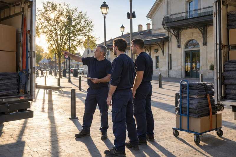 Briefing devant la gare au petit matin : chantier Rue Aristide Briand