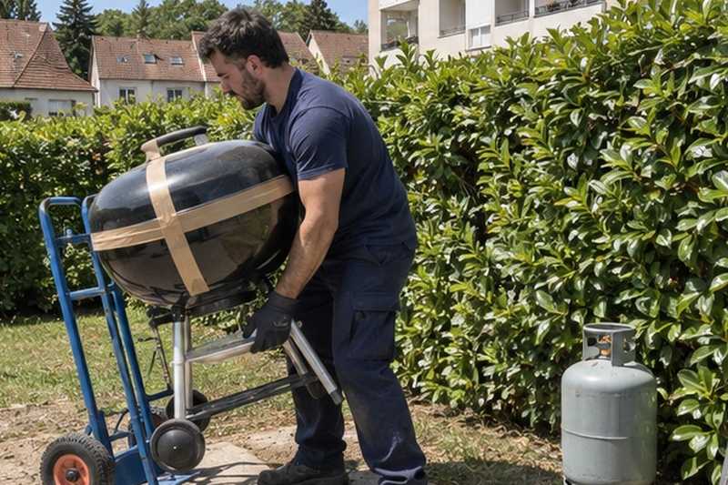 Barbecue chargé sur un chariot : chantier Rue Chantropin