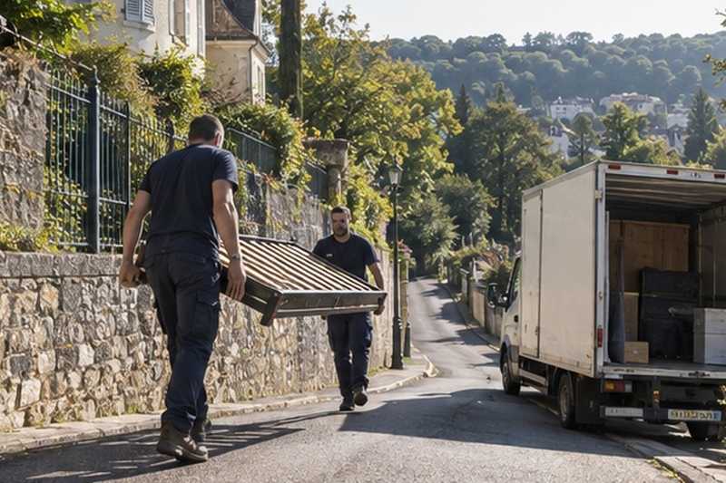 Lit porté dans une rue en pente
