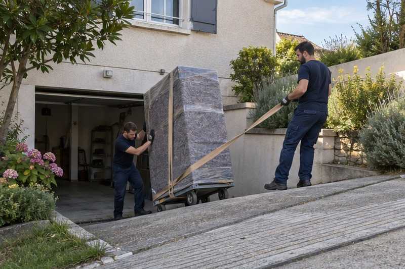 Armoire retenue sur une allée en pente : chantier Rue de Dame Blanche