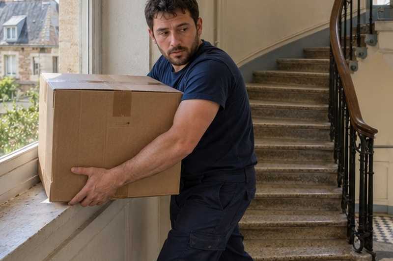 Pause sur un palier intermédiaire : chantier Rue Antoine Bourdelle