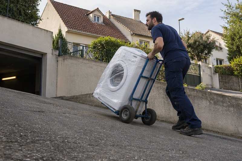 Lave-linge remonté par la rampe : chantier Rue Albert Einstein
