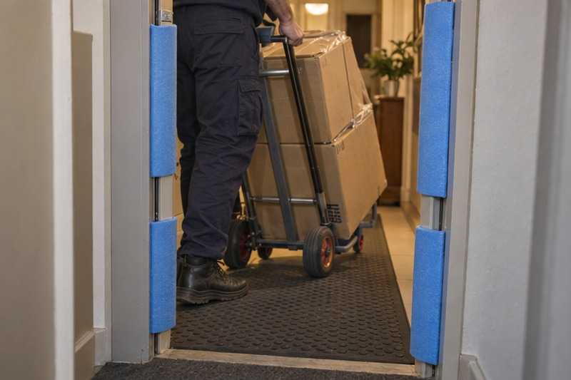 Cornières sur la porte du hall : chantier Rue André Chénier