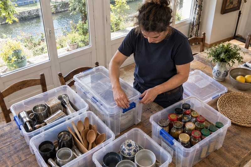 Petits objets triés en caisses