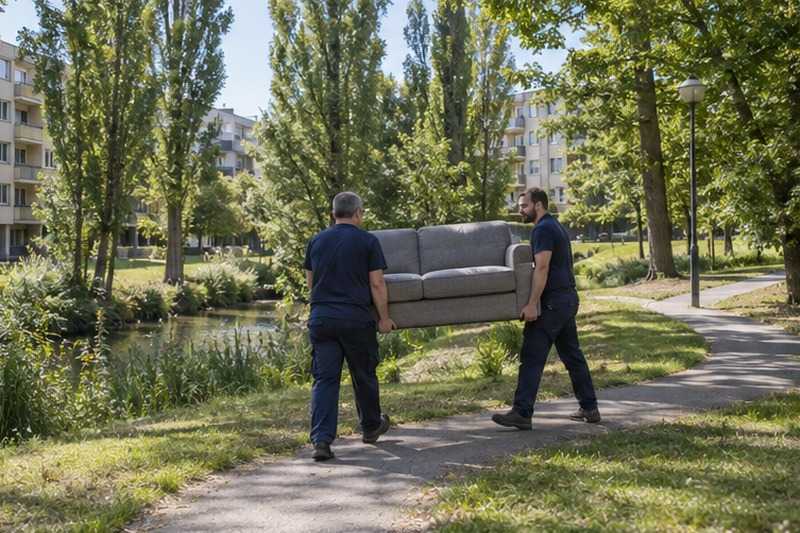 Canapé porté dans un parc arboré : chantier Rue Marie Laurencin