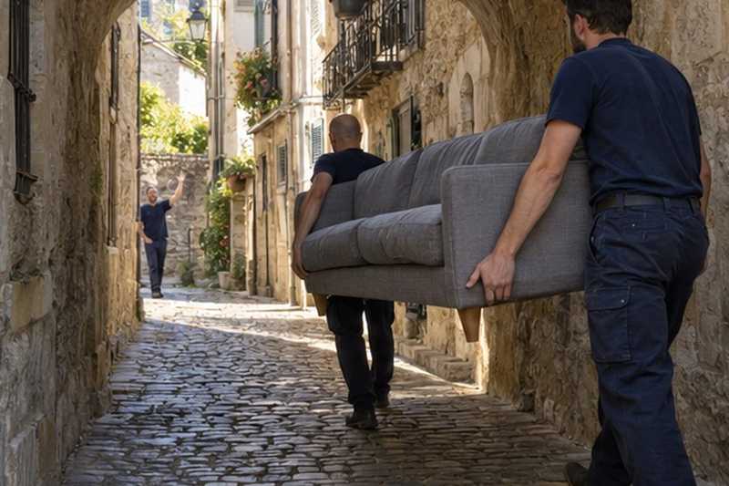 Canapé sous une arche de ruelle : chantier Rue Bazile