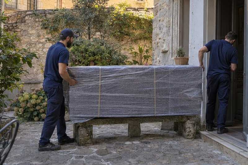 Buffet posé sur un banc de pierre : chantier Rue Anatole France