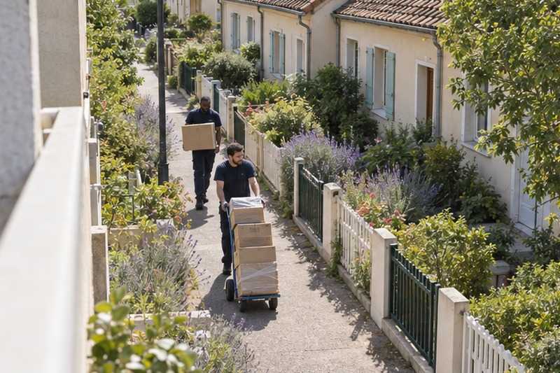 Allée piétonne d’une cité-jardin : chantier Rue Alexandre Dumas