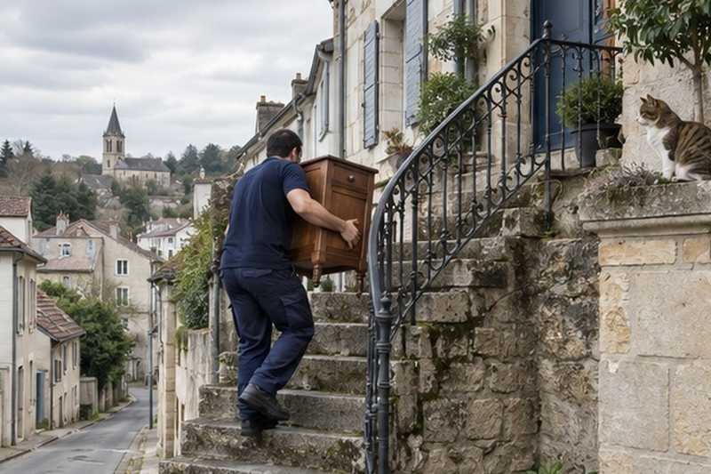Escalier extérieur en pierre : chantier Rue de la Butte au Prieur