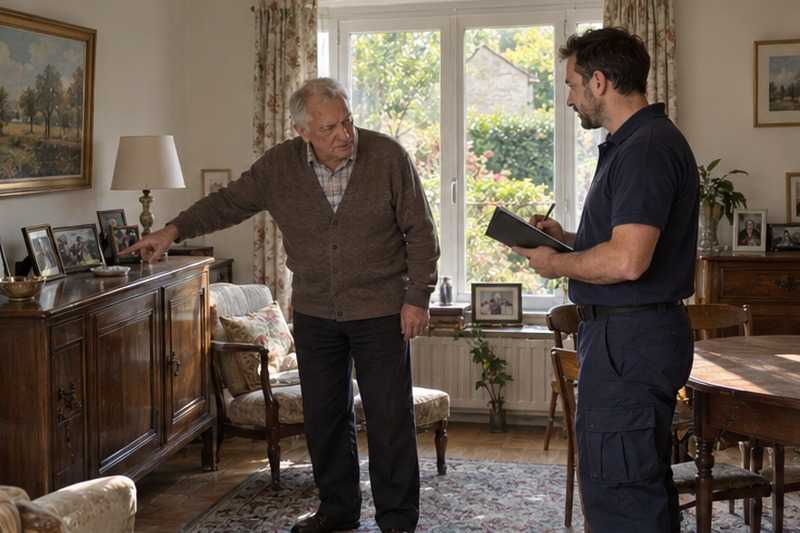 Senior guidant un déménageur