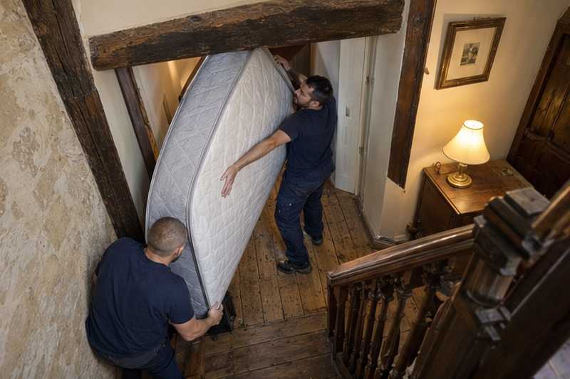 Matelas sous une porte basse : chantier Rue Albert Camus