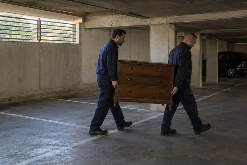 Commode portée entre les places vides : chantier Rue Anatole France