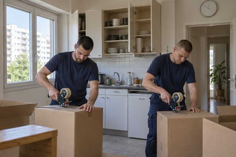 Cartons montés en urgence dans une cuisine