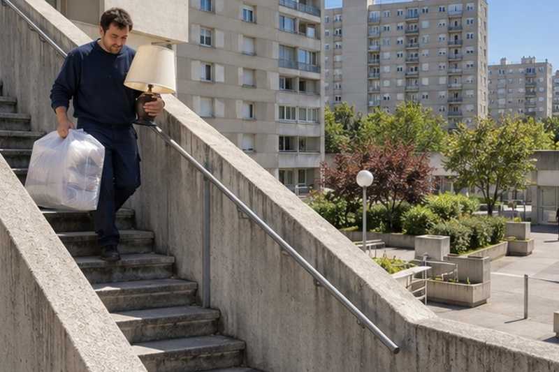 Escalier extérieur d’un grand ensemble : chantier Grande Rue