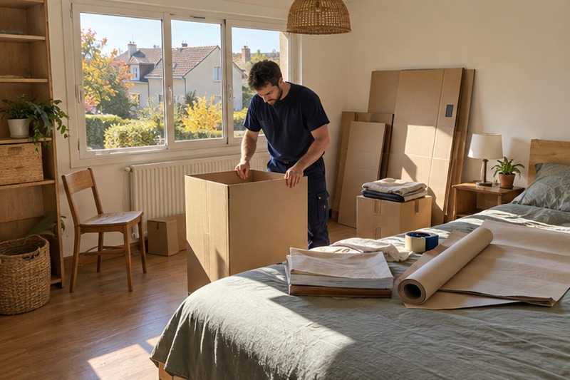 Chambre transformée en poste d’emballage