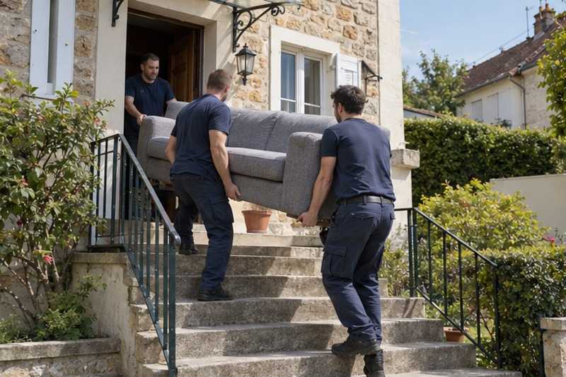 Canapé monté sur un perron en pierre : chantier Rue Aristide Briand