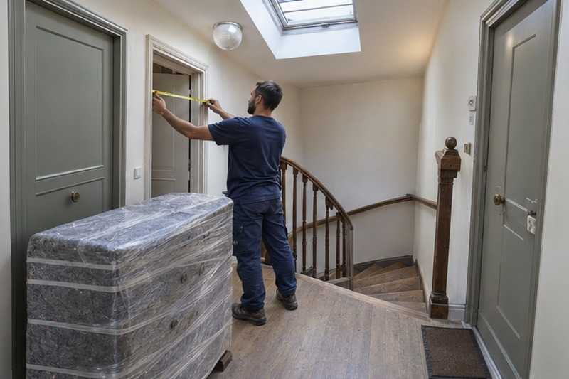 Mesure d’un chambranle sur le palier : chantier Rue Blin
