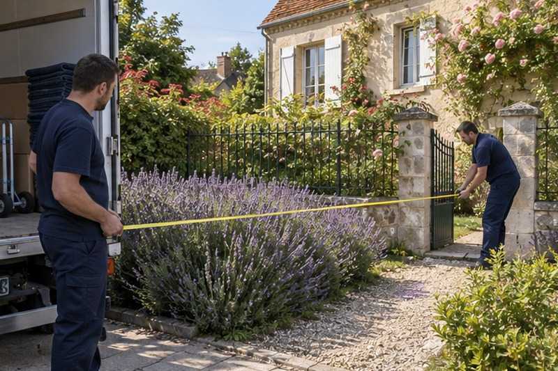 Mesure de la distance du camion au portail : chantier Rue de la Croix Boissée
