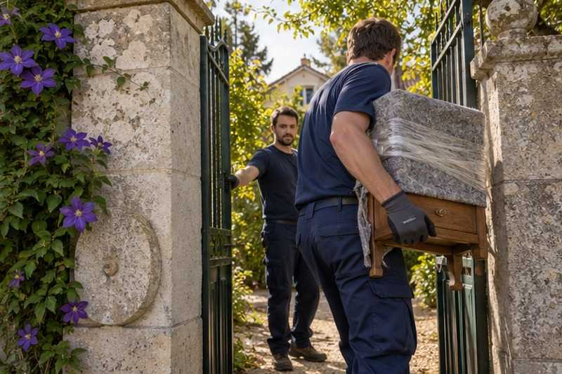 Portail de jardin tenu ouvert : chantier Rue de la Paix