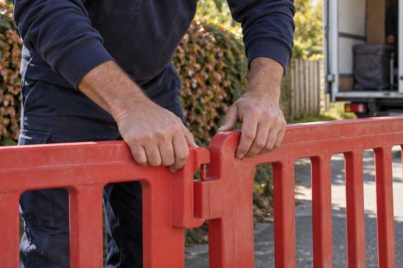 Barrières accrochées l’une à l’autre : chantier Rue André Pardoux
