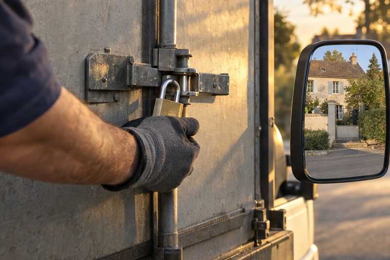 Cadenas posé après le chargement : chantier Rue Maxime Petit