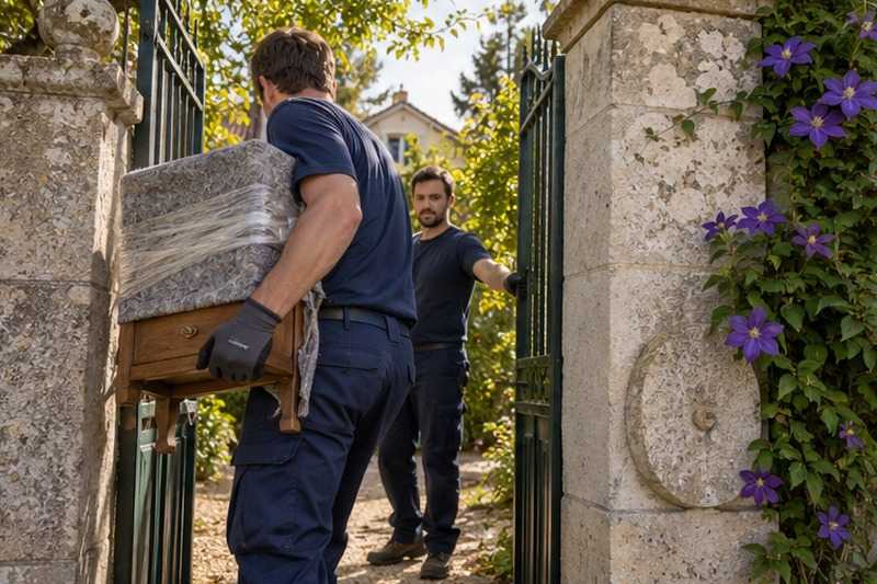 Portail de jardin tenu ouvert : chantier Grande Rue