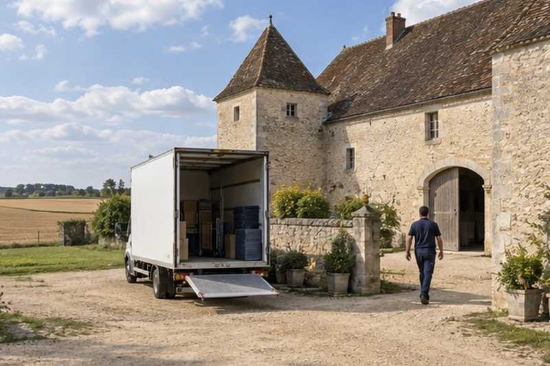 Camion devant une ferme du plateau