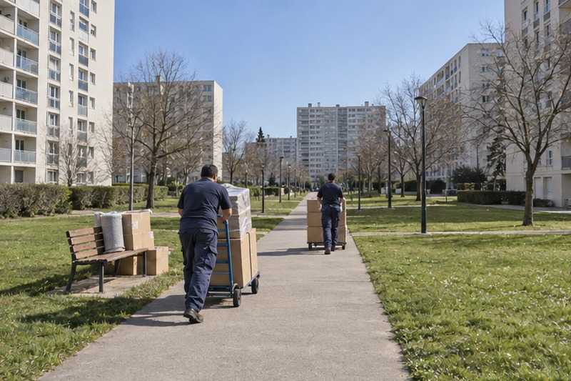 Chariots sur un long cheminement : chantier Rue Bastien Lepage