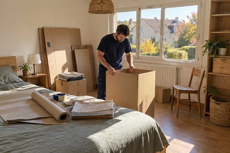 Chambre transformée en poste d’emballage