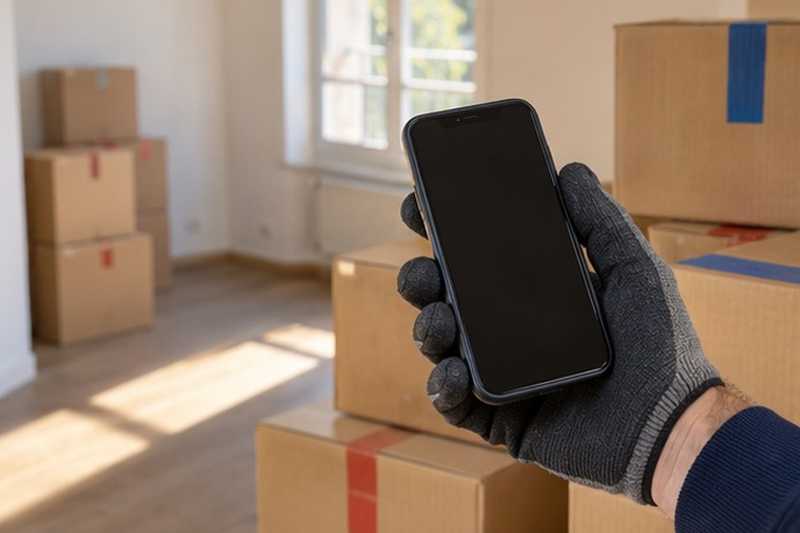 Minuteur consulté entre deux cartons : chantier Rue Achille Robelti
