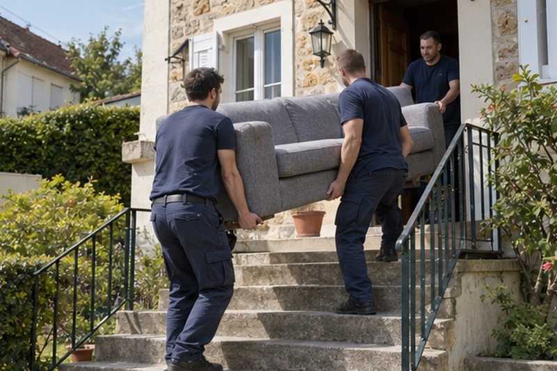 Canapé monté sur un perron en pierre : chantier Rue Bernard Berthier