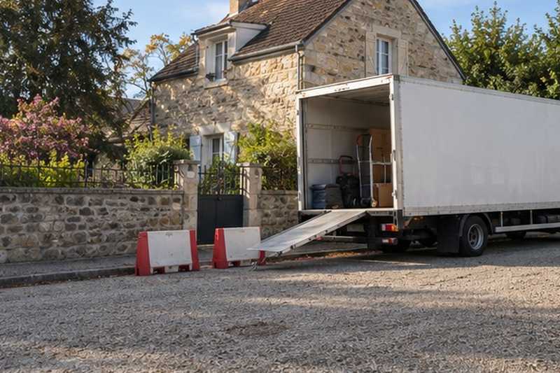 Camion garé devant un pavillon en meulière