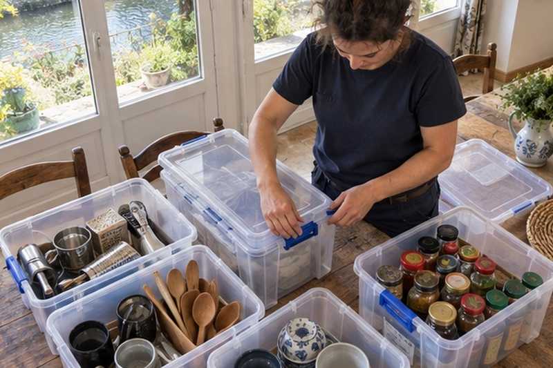 Petits objets triés en caisses