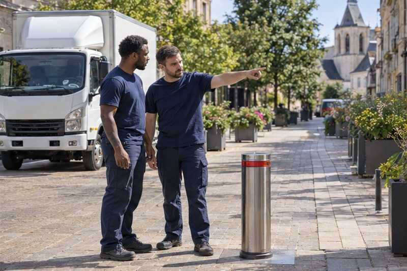 Borne d’accès à une zone piétonne : chantier Rue André Thierry