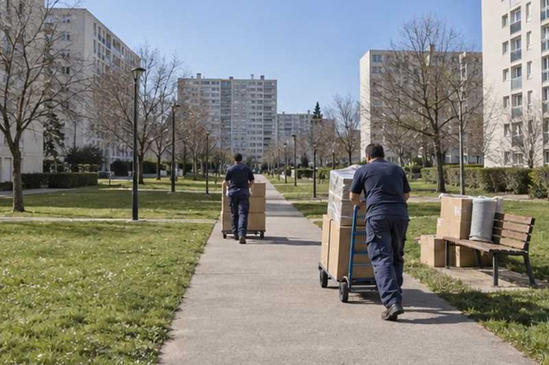 Chariots sur un long cheminement : chantier Rue Clément Ader